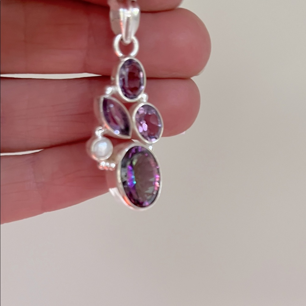 Elegant Sterling Silver and Mystic Topaz Amethyst Pendant